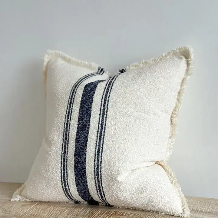 Navy Stripe Cotton Blend Cushion Cover 45x45cm