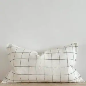 Fringed Linen Cushion Cover 50×30 – Black & Cream Grid 2