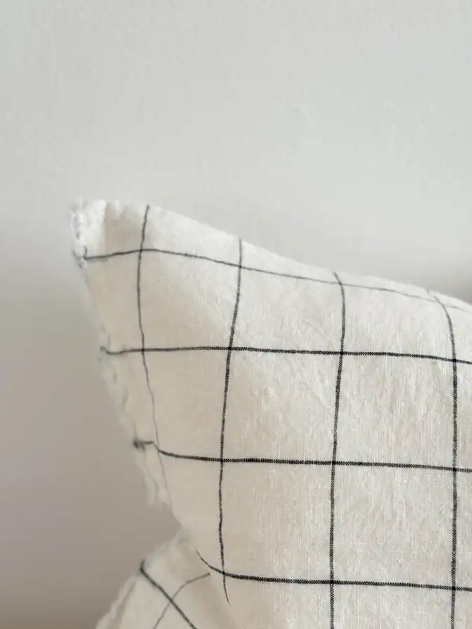 Black & Cream Grid Linen Cushion Cover 50x30cm - Image 4