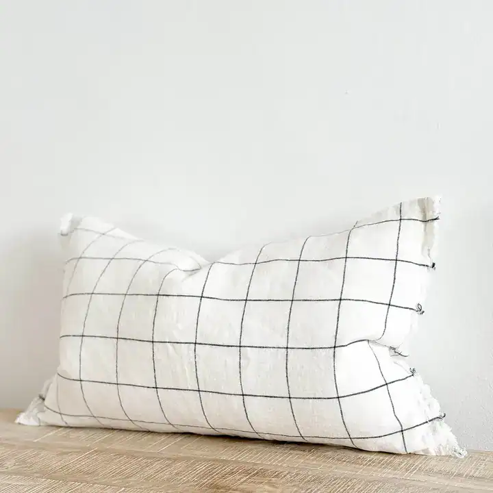 Black & Cream Grid Linen Cushion Cover 50x30cm