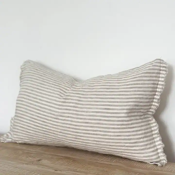 Natural Beige Stripe Linen Cushion Cover 50x30cm