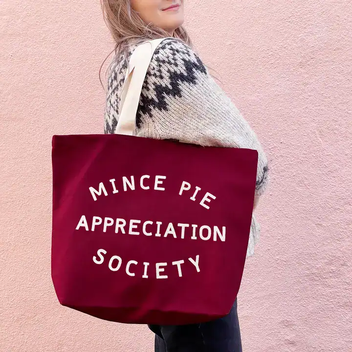 Mince Pie Appreciation Society - Burgundy Canvas Tote Bag - Image 4