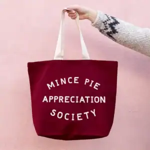 Mince Pie Appreciation Society - Burgundy Canvas Tote Bag