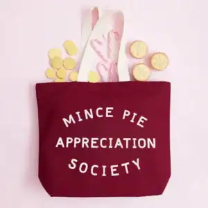 Mince Pie Appreciation Society – Burgundy Canvas Tote Bag 6