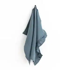 Grey Blue Ruffle Trim Linen Tea Towel