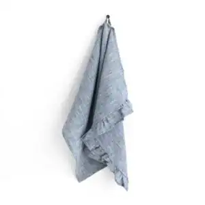 Blue Ruffle Trim Linen Tea Towel