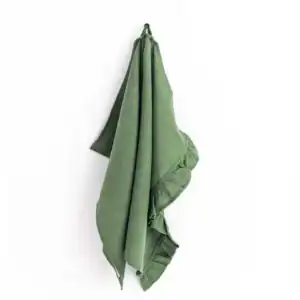 Forest Green Ruffle Trim Linen Tea Towel