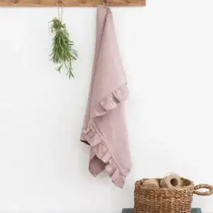 Woodrose Ruffle Trim Linen Tea Towel