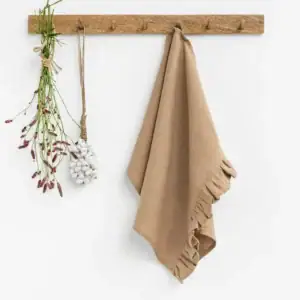 Latte Ruffle Trim Linen Tea Towel