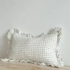 Olive Check Ruffled Linen Cover 50x30cm