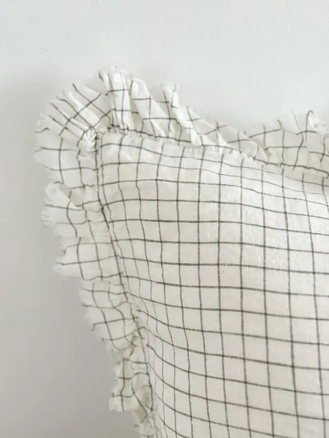 Olive Check Ruffled Linen Cover 50x30cm - Image 4