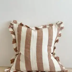 Ruffled Linen Cushion Cover 45×45 – Wide Rust Stripe 2