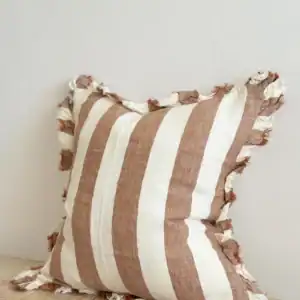 Rust Wide Stripe Ruffled Linen Cushion Cover 45x45cm