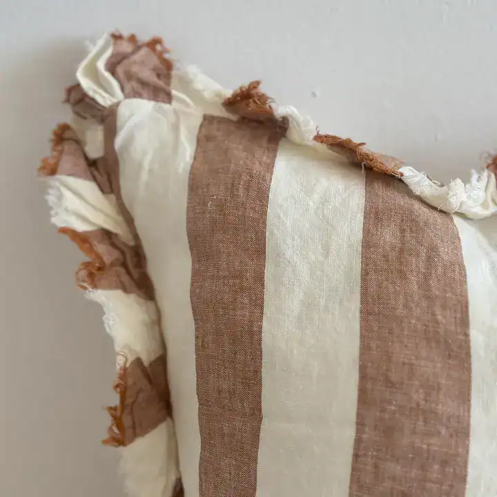 Rust Wide Stripe Ruffled Linen Cushion Cover 45x45cm - Image 4