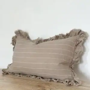 Beige Stripe Ruffled Linen Cushion Cover 50x30cm