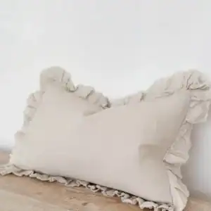 Cream Ruffled Linen Cushion Cover 50x30cm