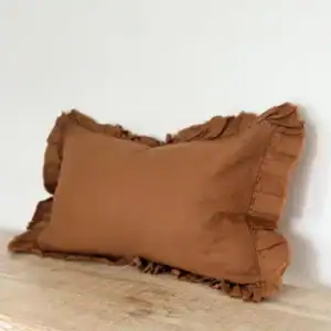 Rust Ruffled Linen Cushion Cover 50x30cm