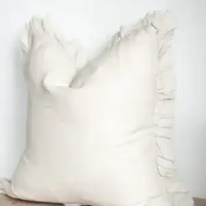 Cream Ruffled Linen Cushion Cover 45x45cm