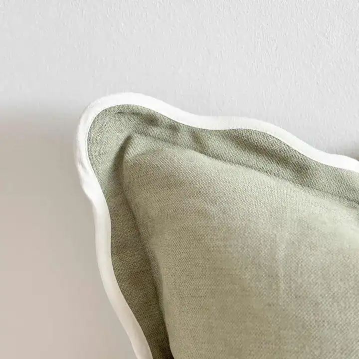 Sage Linen Blend Scalloped Cushion Cover 45x45cm - Image 3