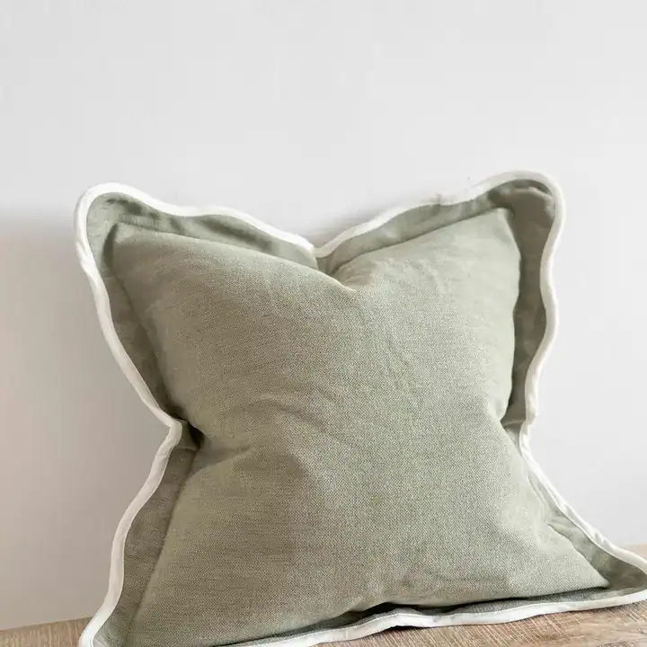 Sage Linen Blend Scalloped Cushion Cover 45x45cm - Image 4