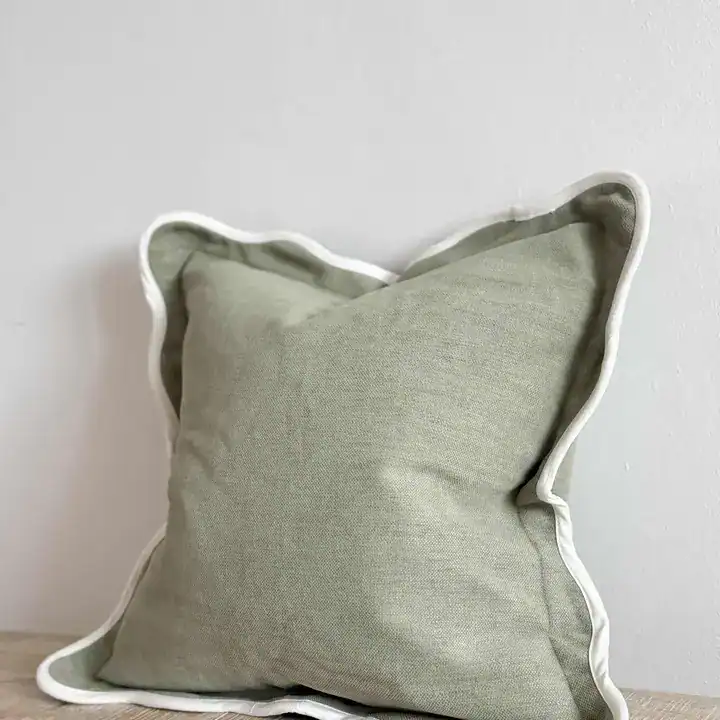 Sage Linen Blend Scalloped Cushion Cover 45x45cm