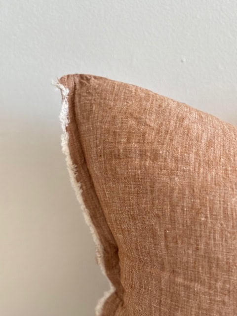 Washed Rust Fringed Linen Cushion Cover 45x45cm - Image 3