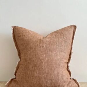 Washed Rust Fringed Linen Cushion Cover 45x45cm
