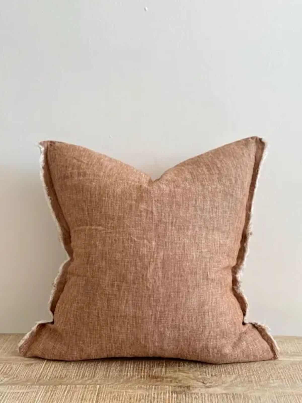 Washed Rust Fringed Linen Cushion Cover 45x45cm