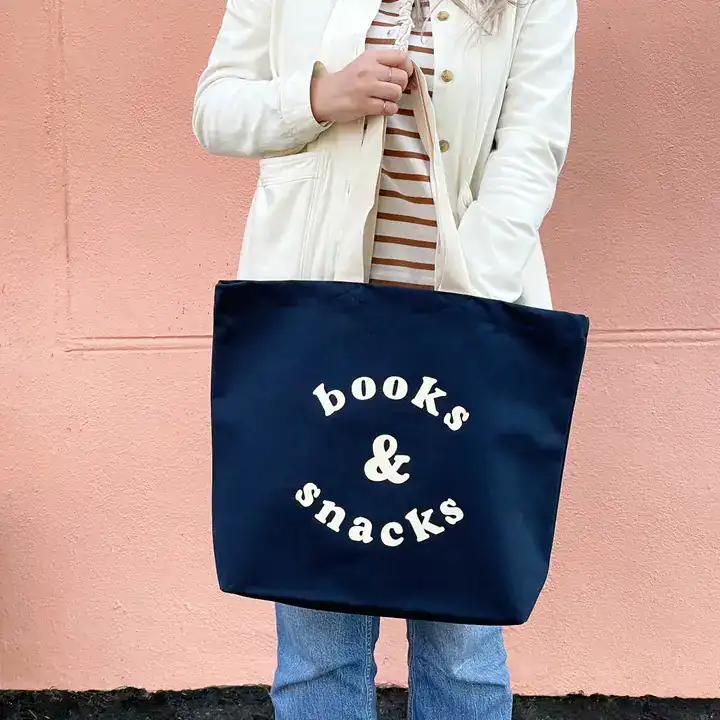 Books & Snacks - Midnight Blue Canvas Tote Bag - Image 2