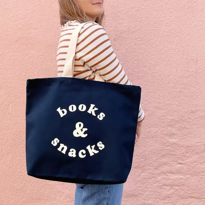 Books & Snacks - Midnight Blue Canvas Tote Bag - Image 4