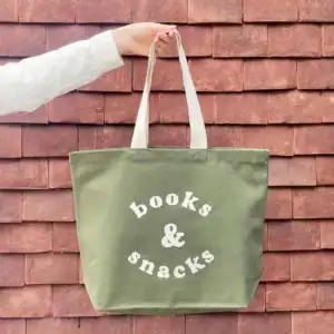 Books & Snacks - Olive Green Cavas Tote Bag