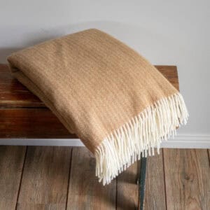 Cable Pattern Beige Wool Blanket