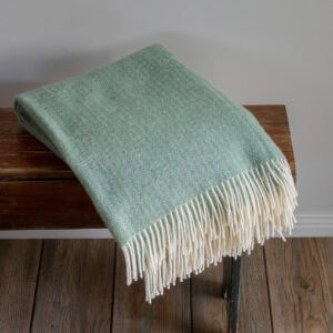 Cable Pattern Green Wool Blanket
