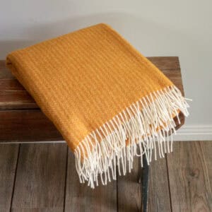 Cable Pattern Mustard Wool Blanket