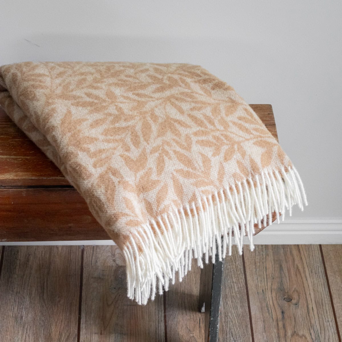Leaf Pattern Beige Wool Blanket