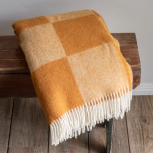Checkerboard Orange Wool Blanket
