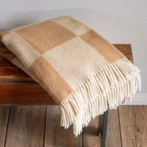 Checkerboard Beige Wool Blanket
