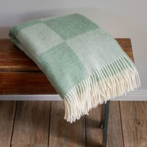 Checkerboard Green Wool Blanket