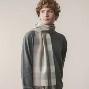 Contemporary Check Lambswool Scarf - Seafoam