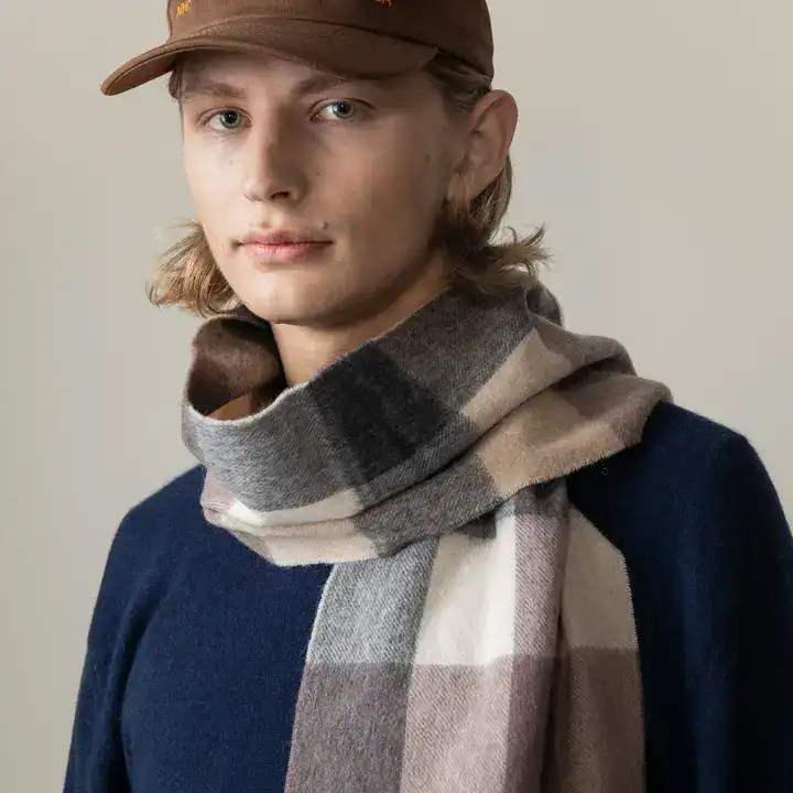 Checkers Lambswool Scarf - Natural - Image 2
