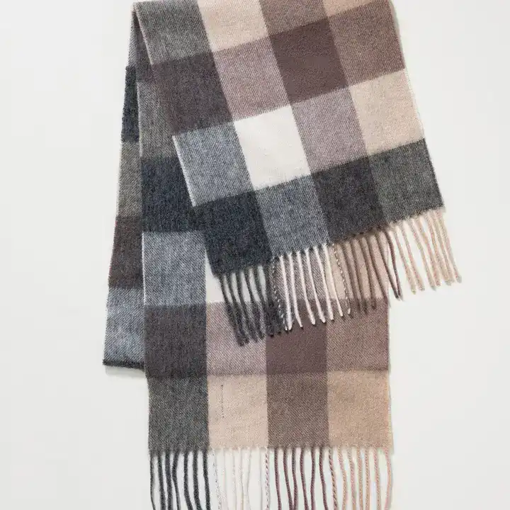 Checkers Lambswool Scarf - Natural - Image 3