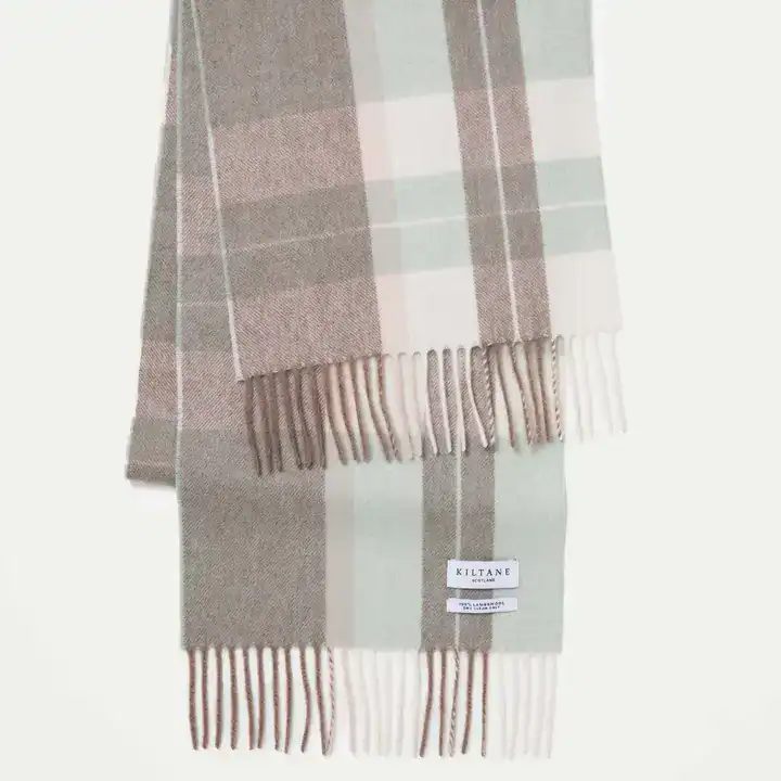Contemporary Check Lambswool Scarf - Seafoam - Image 2