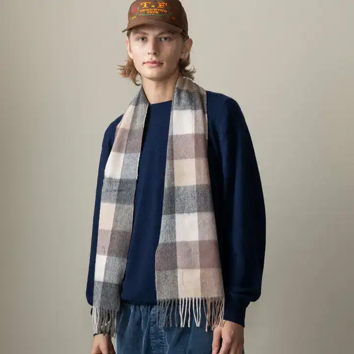 Checkers Lambswool Scarf - Natural