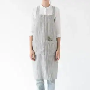 Linen Tales Thin Black Stripes Linen Japanese Crossback Apron