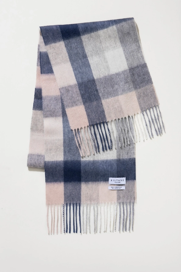 Square Check Lambswool Scarf - Swiss Coffee - Image 2