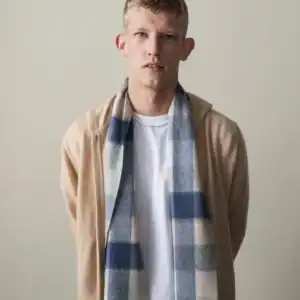 Square Check Lambswool Scarf - Swiss Coffee