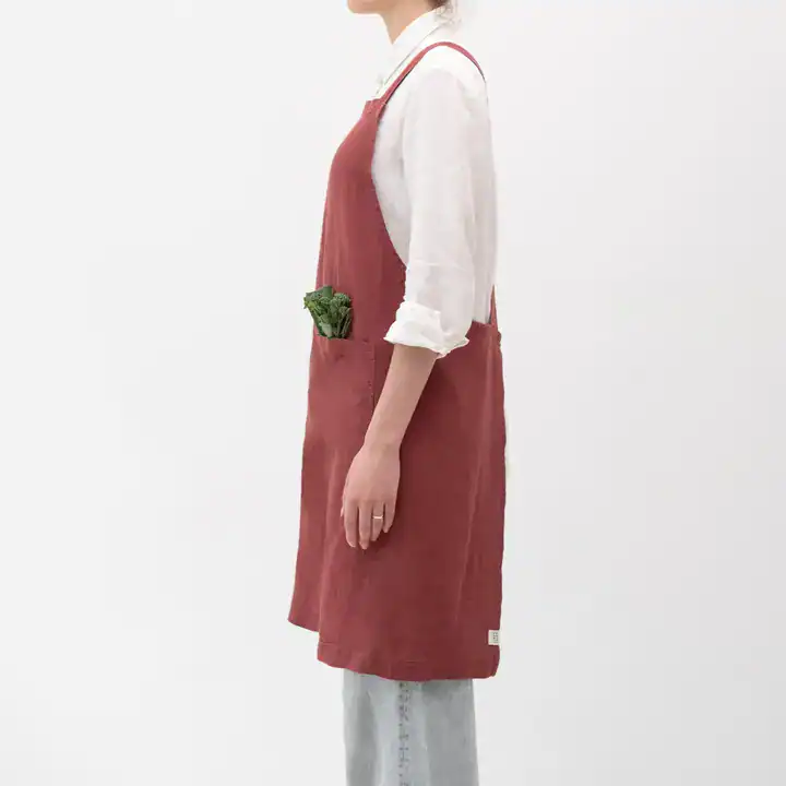 Linen Tales Marsala Linen Japanese Crossback Apron - Image 2