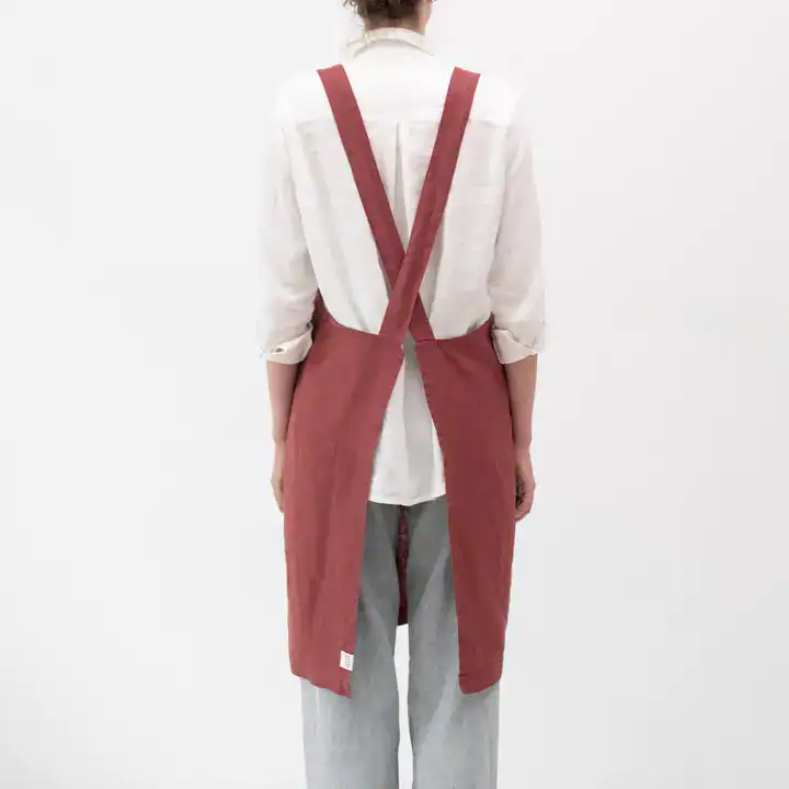 Linen Tales Marsala Linen Japanese Crossback Apron - Image 3
