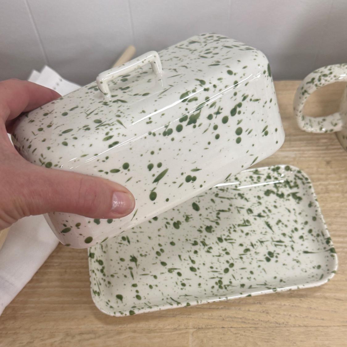 Green Splatter Ceramic Butter Dish - Image 3