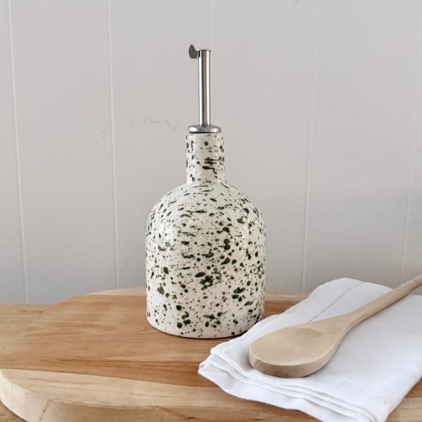 Green Splatter Ceramic Bottle with Pourer 21cm - Image 2